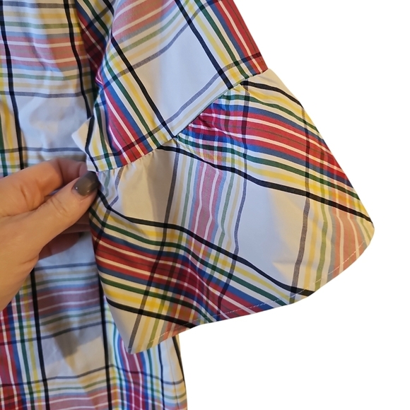 Talbots sz small plaid side zip ruffle collar plaid shirt flare sleeve WT310 - Picture 6 of 9